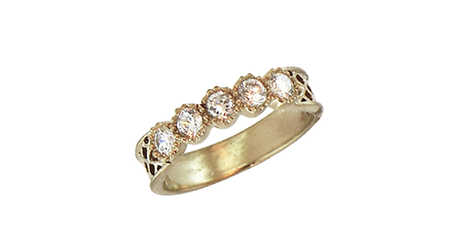 кц363 Золотое кольцо-сетка с пятью камнями.