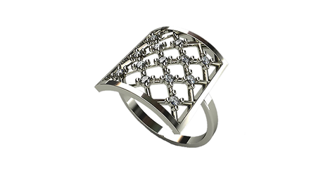 кц380 Золотое кольцо-сетка с мелкими фианитами. 