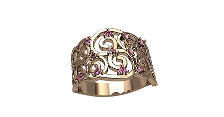 кц392 Ажурное широкое кольцо с фианитами