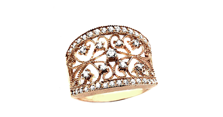 кц396 Широкое ажурное золотое кольцо с фианитами