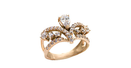 кц399 Кольцо в виде короны с фианитами. 