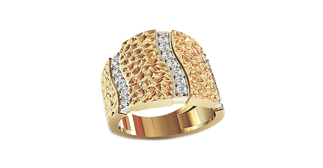 кц401 Широкое кольцо с накладками из белого золота.