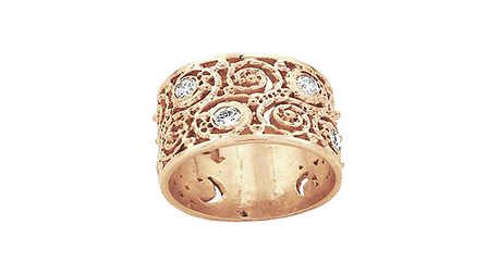 кц405 Ажур в широком кольце с фианитами 