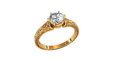 кб041 Золотое кольцо с узором «Леди».