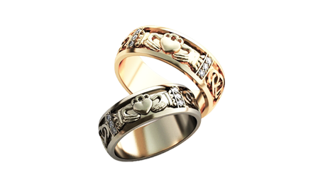 ко018 Кладдахские обручальные кольца с фианитами. 