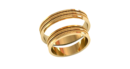 ко029 Кольца обручальные с рельефным рисунком  «Ритм, застывший в линиях»