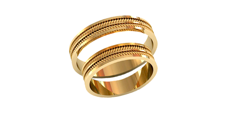 ко029 Кольца обручальные с рельефным рисунком  «Ритм, застывший в линиях»