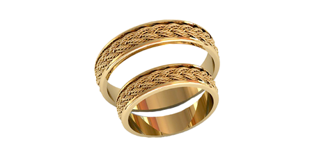 ко030 Кольца обручальные с рельефным рисунком «Три нити — одна судьба»