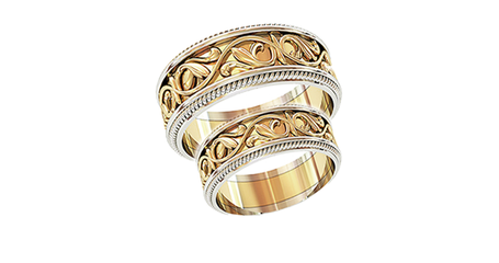 ко038 Кольца обручальные широкие комбинированные «Два цвета — одна судьба»