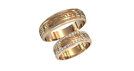 ко039 Кольца обручальные с орнаментом «Спокойствие и блеск»