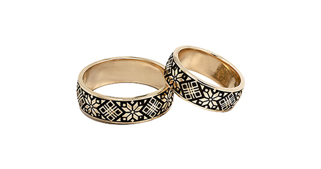 ко054-2 Славянские обручальные кольца (округлой формы) с обережными символами