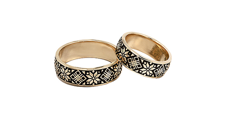 ко054-2 Славянские обручальные кольца (округлой формы) с обережными символами