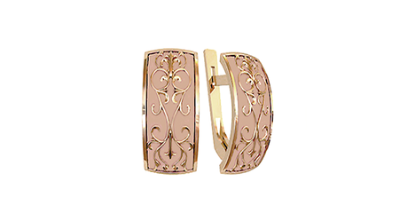 ср024 Прямоугольные серьги с узором из золота. 