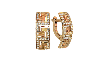 ср057 Серьги с греческим рисунком и фианитами 