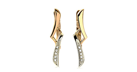 ср072 Комбинированные золотые серьги с фианитами 