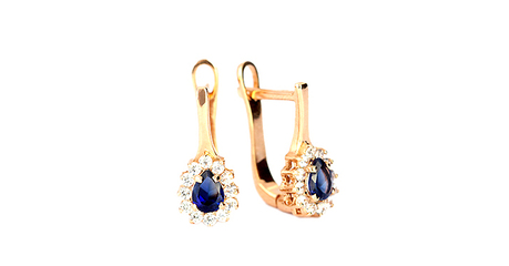 ср104 Серьги с синими грушами в окружении белых фианитов 