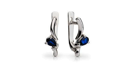 ср113 Серьги в белом золоте с синими грушами 