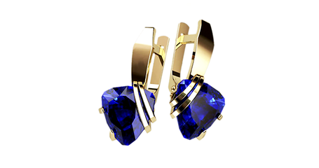 ср127 Серьги в красном золоте с синим триллионом 