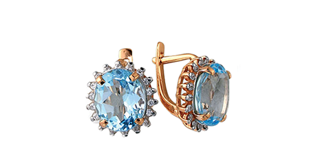 ср135 Золотые серьги с голубыми вставками.