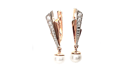 ср157 Серьги-подвески с жемчужинками 