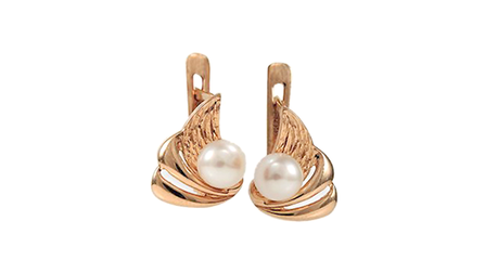 ср161 Золотые серьги с белым жемчугом 