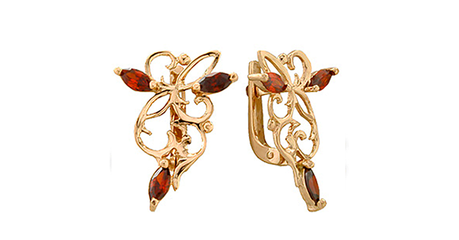 ср177 Серьги ажурные с красными маркизами 