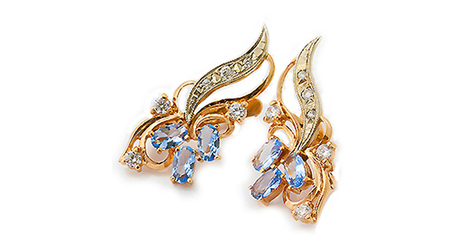 ср180 Роскошные и объёмные серьги с голубыми фианитами