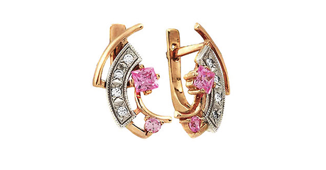 ср181 Серьги с квадратными фианитами розового цвета 