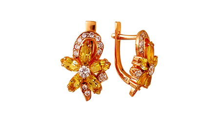 ср185 Золотые серьги с солнечными фианитами.