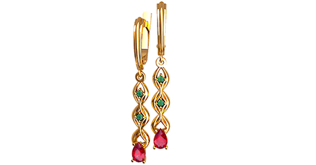 ср241 Удлинённые золотые серьги с фианитами 