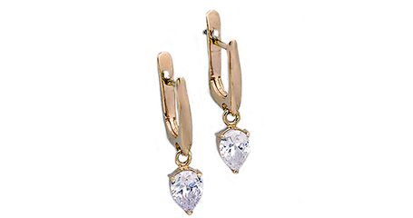 ср252 Золотые серьги-капельки с фианитами 