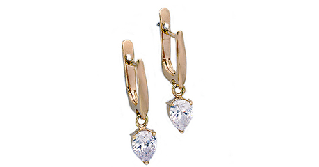 ср252 Золотые серьги-капельки с фианитами 