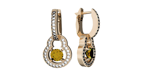 ср270 Массивные золотые серьги-подвески с фианитами 