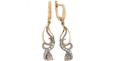 ср278 Нарядные золотые серьги-подвески с камнями 