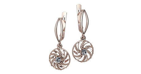 ср289 Серьги-подвески круглой формы с фианитами 