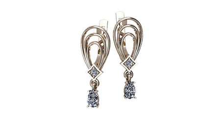 ср298 Серьги-подвески с фианитами в форме капли 