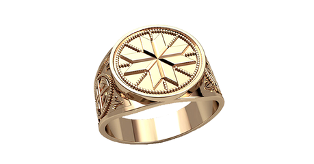 пч001 Перстень Крест Сварога - площадка в форме круга