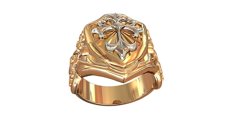 пч013 Массивная золотая печатка с накладкой из белого золота