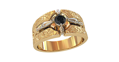 пч023 Мужская печатка  с накладкой из белого золота 