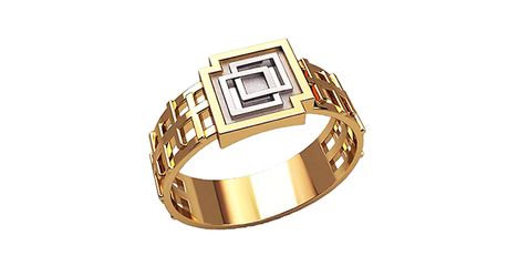 пч094 Золотая печатка с геометрией 