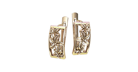 дт090 Серьги прямоугольной формы с цветочками