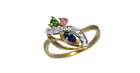 ск010 Золотое кольцо с цветными камнями