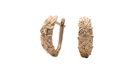 ск032 Золотые серьги с цветами