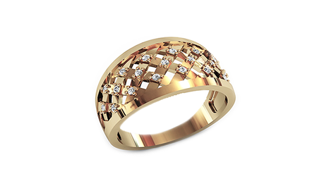 кц023 Золотое кольцо-сетка с фианитами 