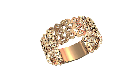 кц045 Золотое кольцо из мелких сердечек