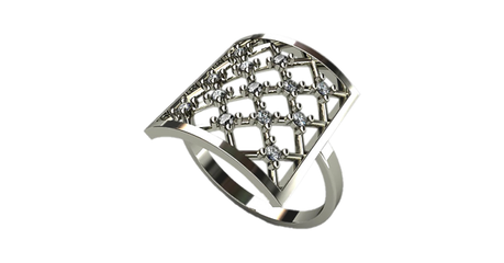 кц086 Золотое кольцо-сетка с мелкими фианитами. 