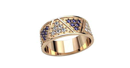 кц091 Золотое кольцо с треугольниками из фианитов.