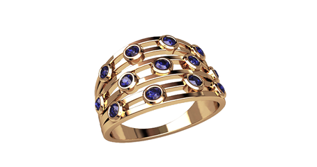 кц094 Широкое кольцо из золота с фианитами 