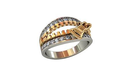 кц097 Золотое кольцо «Молния» с дорожками фианитов.