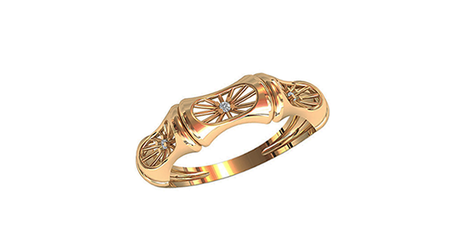 кц113 Золотое кольцо «Из бамбука» с фианитами.